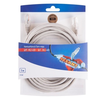 фото Патч-корд U/UTP RJ45-RJ45, CAT 5e, PVC, серый, 5м REXANT