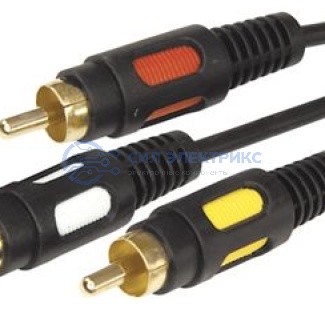 Шнур 3 RCA - 3 RCA, 3м, черный (GOLD) REXANT фото Шнур 3 RCA - 3 RCA, 3м, черный (GOLD) REXANT
