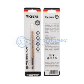 Сверло по металлу, 5мм, Р6М5, ТИТАН, шестигранный хвостовик (1 шт. в упаковке) DIN 338 KRANZ фото Сверло по металлу, 5мм, Р6М5, ТИТАН, шестигранный хвостовик (1 шт. в упаковке) DIN 338 KRANZ