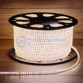 фото LED лента 220 В, 6x10.6 мм, IP67, SMD 3014, 120 LED/m, цвет теплый белый, 100 м