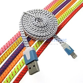 Шнур для мобильных устройств USB to iPhone5 Flat braid 1m фото Шнур для мобильных устройств USB to iPhone5 Flat braid 1m