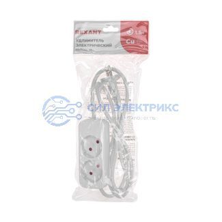 фото Удлинитель STANDARD 2 гнезда, 1,5м, 2х1,0мм², б/з, белый REXANT
