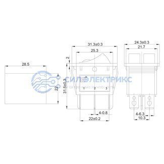 фото Выключатель клавишный 250V 15А (6с) ON-OFF черный с подсветкой ДВОЙНОЙ (RWB-512, SC-797) REXANT