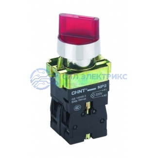 фото Переключатель NP2-BK12465, 2 положения фиксацией 1НО+1НЗ, красная AC230В (LED), IP40 (R)