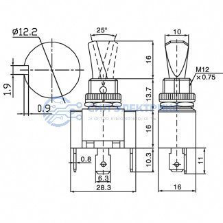 фото Тумблер 12V 30А (3c) ON-OFF однополюсный с синей LED подсветкой (ASW-07D-2) REXANT