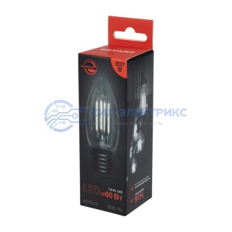 фото Лампа филаментная Свеча CN35 7,5Вт 600Лм 4000K E27 диммируемая, прозрачная колба REXANT