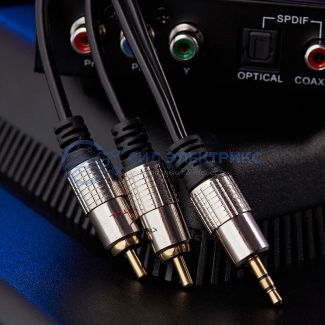 фото Шнур Стерео 3,5мм - 2 RCA, 3м (GOLD-металл) REXANT