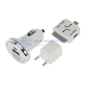 фото Комплект СЗУ, АЗУ, кабель miniUSB-USB, переходник microUSB 30 pin белый