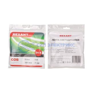фото Лента светодиодная 24В, COB 8Вт/м, 320 LED/м, зеленый, 8мм, 5м, IP20 REXANT