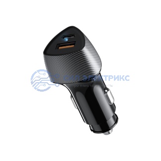 фото Автомобильное зарядное устройство c двумя портами (USB-A QC 3.0 + USB-C PD) cо световой индикацией, 20Вт, черное REXANT