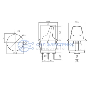 фото Выключатель клавишный круглый 250V 6А (3с) ON-OFF синий REXANT (перепак. из 12в)