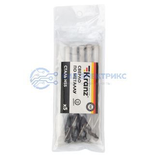 Сверло по металлу 10,0х133х87 мм HSS (5 шт. в упаковке) DIN 338 Kranz фото Сверло по металлу 10,0х133х87 мм HSS (5 шт. в упаковке) DIN 338 Kranz