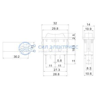 фото Переключатель клавишный 250V 15А (3с) ON-OFF-ON черный с нейтралью (RWB-411, SC-791) REXANT