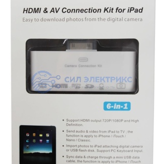 фото AV адаптер 6 в 1 для iPhone 4/4S на HDMI, USB, microSD, SD, 3.5 мм, microUSB