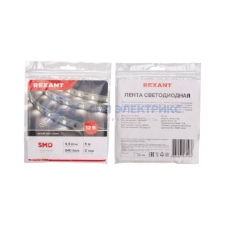 фото Лента светодиодная 12В, SMD2835, 9,6Вт/м, 60 LED/м, 4000K, 8мм, 5м, IP20 REXANT