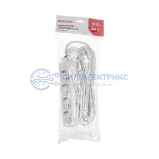 фото Удлинитель STANDARD 4 гнезда, 5м, 3х1,0мм², с/з, белый REXANT