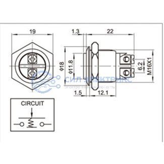 Кнопка антивандальная Ø16 Б/Фикс (2с винт) OFF-(ON) выпуклая (A16-A3) REXAN фото Кнопка антивандальная Ø16 Б/Фикс (2с винт) OFF-(ON) выпуклая (A16-A3) REXAN