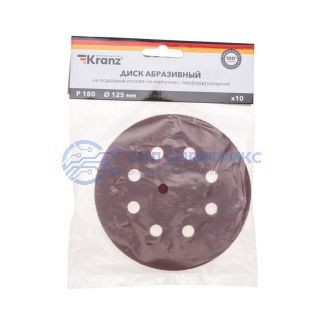 фото Диск абразивный на ворсовой основе, на липучке, перфорированный, P180, 125мм, 10 шт. KRANZ