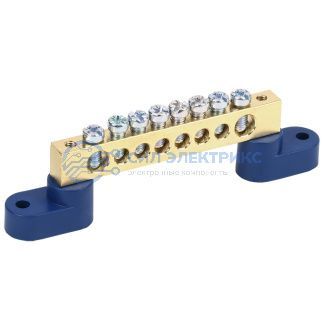 фото Шина «N» нулевая 8х12 мм на двух угловых синих изоляторах 8 групп REXANT