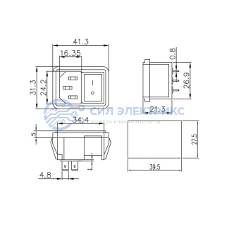 фото Выключатель клавишный 250V 10А (4с) ON-OFF красный с подсветкой и штекером C14 3PIN REXANT
