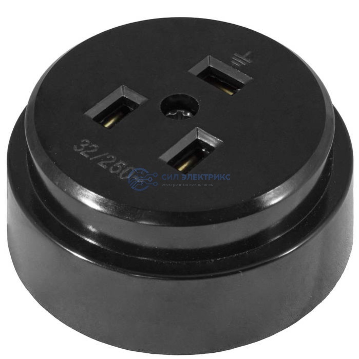 Розетка РШ 2P+PE 250В черная фото Розетка РШ 2P+PE 250В черная