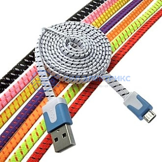 Шнур для мобильных устройств USB to Micro USB flat braid 1m фото Шнур для мобильных устройств USB to Micro USB flat braid 1m
