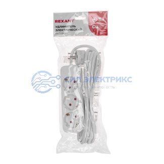 фото Удлинитель STANDARD 3 гнезда, 3м, 3х1,0мм², с/з, белый REXANT