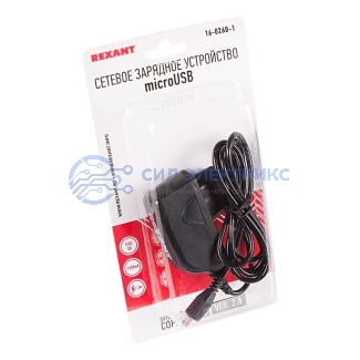 фото Сетевое зарядное устройство microUSB 220 В (СЗУ) (5 V, max: 1500 mA) шнур 1.2 м черное REXANT