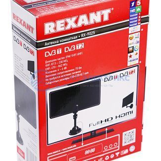 фото ТВ-антенна комнатная для цифрового телевидения DVB-Т2 на подставке (модель RX-9025) REXANT
