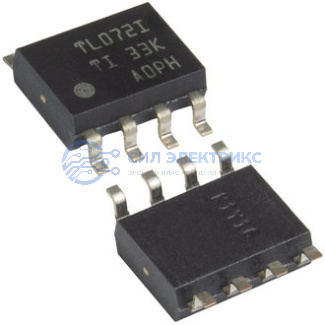 фото Операционный усилитель TL072IDR, корпус SOIC-8, усиление 1-1000, потребляемый ток 3 мА, напряжение питания ±3 В до ±18 В