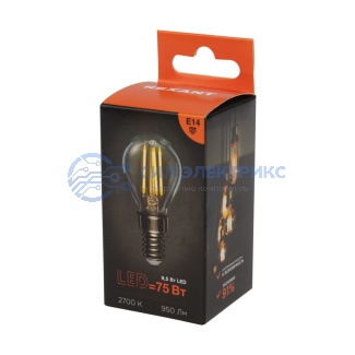 фото Лампа филаментная Шарик GL45 9,5Вт 950Лм 2700K E14 прозрачная колба REXANT