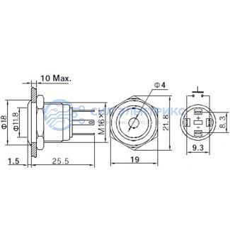 Индикатор металл Ø16 12В подсв/синяя LED (GQ16F-D) REXANT фото Индикатор металл Ø16 12В подсв/синяя LED (GQ16F-D) REXANT