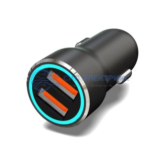 фото Автомобильное зарядное устройство c двумя портами (USB-A + USB-A) c LED-подсветкой, 12Вт