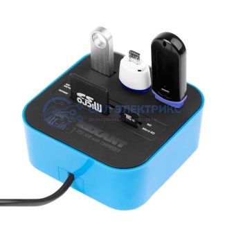 фото Разветвитель USB на 3 порта+картридер (все в одном) черный REXANT