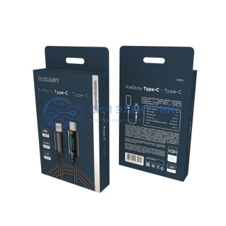фото Кабель Type-C – Type-С, 5A, 100Вт, 1м, в черной нейлоновой оплетке, с LED дисплеем REXANT