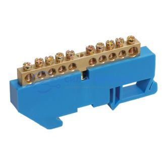 фото Шина «N» нулевая с синим изолятором на DIN-рейку 6x9 мм стойка бол. 10 групп REXANT