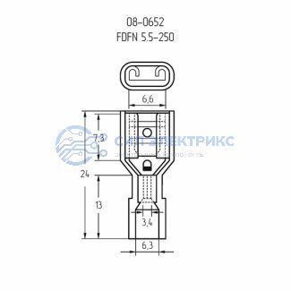 фото Клемма плоская полностью изолированная в нейлоне РПи-м(н) 6.0-(6.3)/РпИм-н 6-7-0,8 гнездо 6.6 мм, 4-6 мм², желтый REXANT