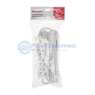 фото Удлинитель STANDARD 3 гнезда, 5м, 3х1,0мм², с/з, белый REXANT