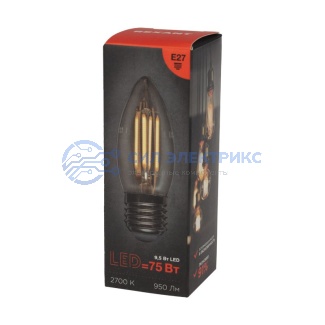 фото Лампа филаментная Свеча CN35 9,5Вт 950Лм 2700K E27 прозрачная колба REXANT