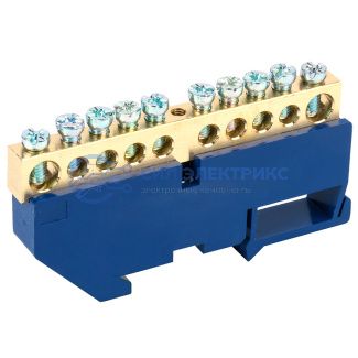 фото Шина «N» нулевая с синим изолятором на DIN-рейку 8х12 мм стойка бол. 10 групп REXANT