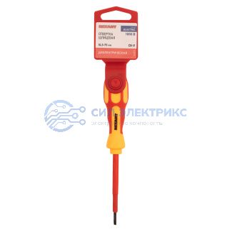 Отвертка шлицевая диэлектрическая SL4х100мм, до 1000В, двухкомпонентная рукоятка REXANT фото Отвертка шлицевая диэлектрическая SL4х100мм, до 1000В, двухкомпонентная рукоятка REXANT