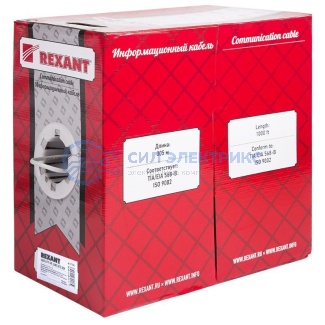 фото Кабель витая пара SF/UTP, CAT 5e, PVC, 4PR, 24AWG, INDOOR, SOLID, серый, 305м, REXANT