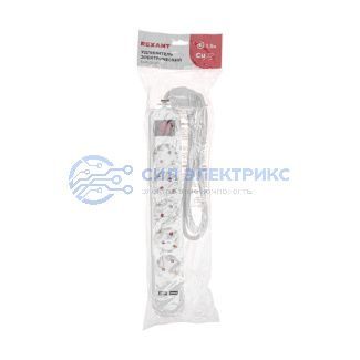 фото Удлинитель STANDARD 5 гнезд, 1,5м, 3х1,0мм², с/з, с выключателем, 2 USB, белый REXANT