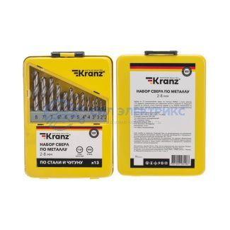 Набор сверл по металлу, 2-8мм (через 0,5мм), HSS, цилиндрический хвостовик, металлический кейс, 13 шт. KRANZ фото Набор сверл по металлу, 2-8мм (через 0,5мм), HSS, цилиндрический хвостовик, металлический кейс, 13 шт. KRANZ