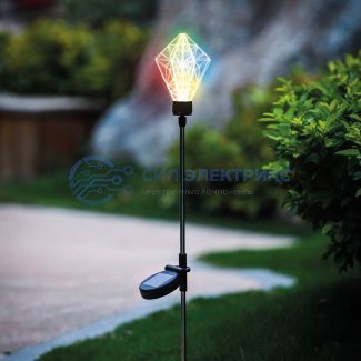 фото Светильник светодиодный Хрустальный Цветок LED RGB Lamper со встроенным аккумулятором, солнечной панелью, на колышке