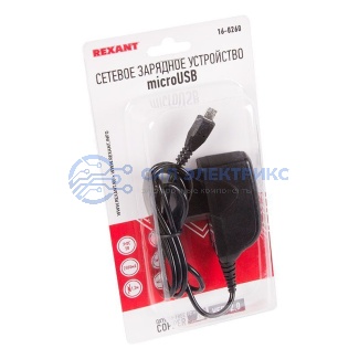 фото Сетевое зарядное устройство microUSB 220 В (СЗУ) (5 V, max: 2500 mA) шнур 1.2 м черное REXANT
