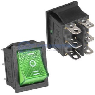 Клавишный переключатель KCD4-203N-C6-G/6P, on-off-on, зеленый, номинальное напряжение 250 В, ток 6 А фото Клавишный переключатель KCD4-203N-C6-G/6P, on-off-on, зеленый, номинальное напряжение 250 В, ток 6 А