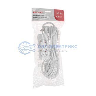 фото Удлинитель STANDARD 2 гнезда, 5м, 3х1,0мм², с/з, белый REXANT