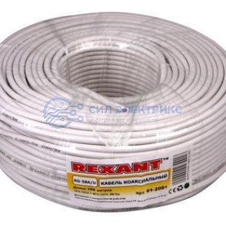 фото Кабель коаксиальный Кабель коаксиальный RG-58 A/U, 50 Ом, Cu/Al/Cu 64%, 100 м, белый, REXANT