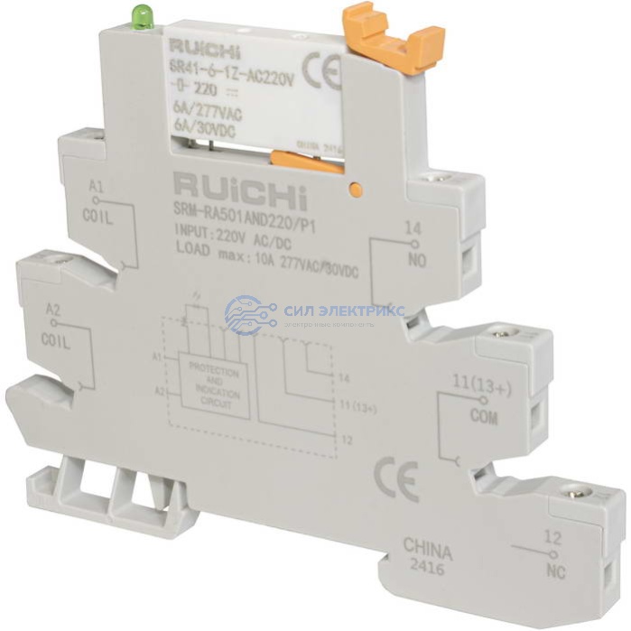 Реле SRM-RA501AND220/P1, 220 В, 10 А, корпус DIN, температура работы -40°C до +85°C фото Реле SRM-RA501AND220/P1, 220 В, 10 А, корпус DIN, температура работы -40°C до +85°C